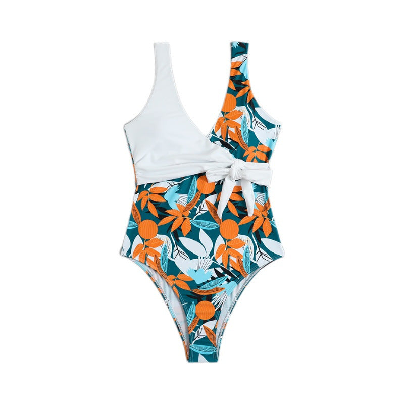 Women's one-piece swimsuit with wrap design and floral pattern play Ivyshape