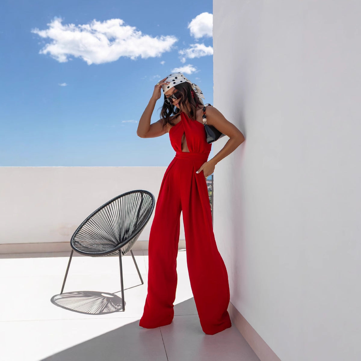Women's jumpsuit with deep V-neck and elegant cut Ivyshape