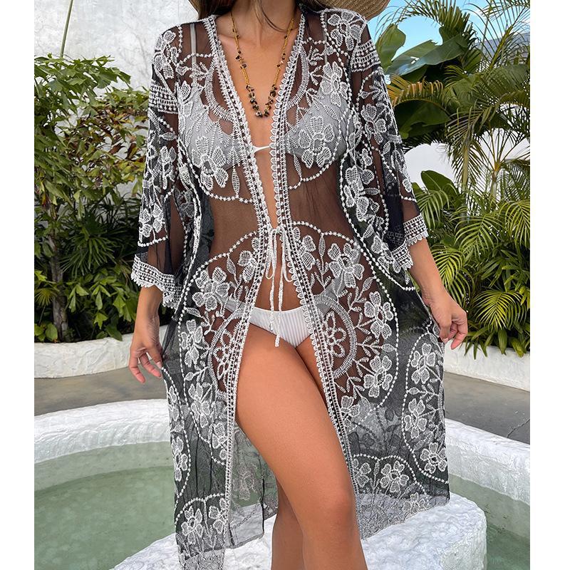 Women transparent crochet beach cover-up Ivyshape