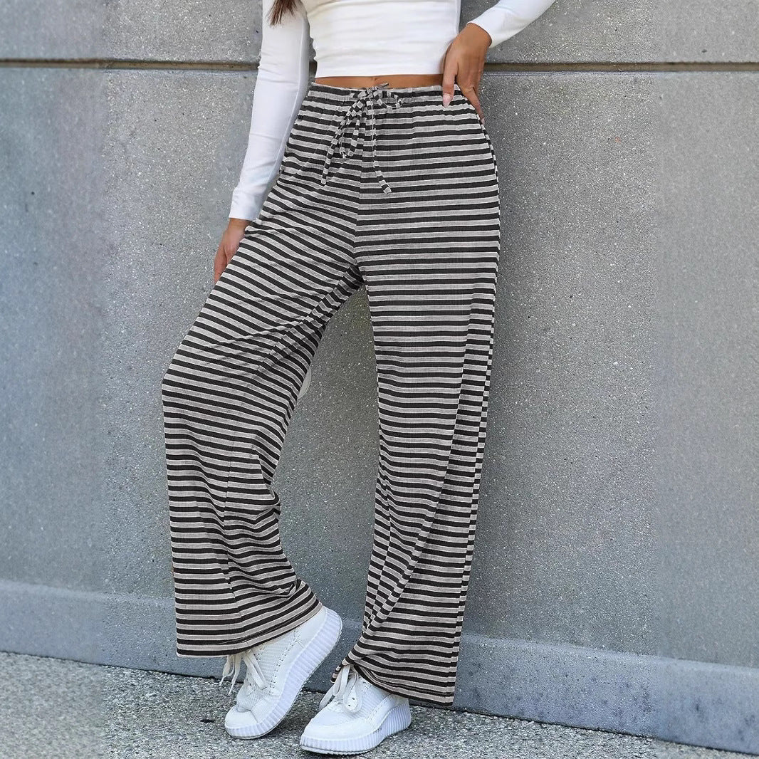 Women's High-Waisted Striped Lounge Pants Ivyshape