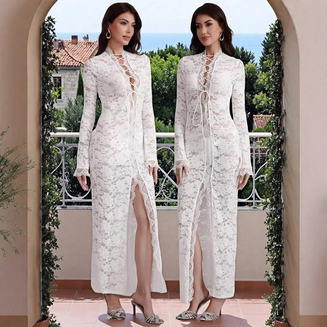 Ladies Elegant Lace Maxi Dress Ivyshape