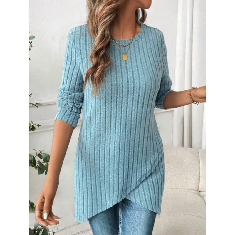 Ladies asymmetrical knitted top with ribbed structure Ivyshape