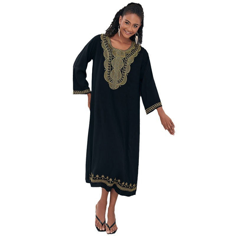 Ladies elegant maxi dress with elaborate embroidery and side slits Ivyshape