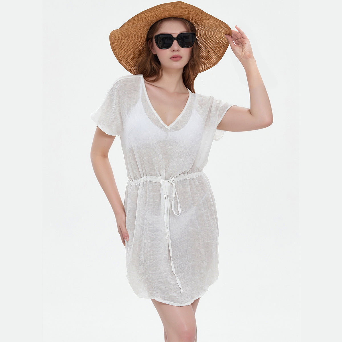 Women's casual short sleeve dress with drawstring waist Ivyshape