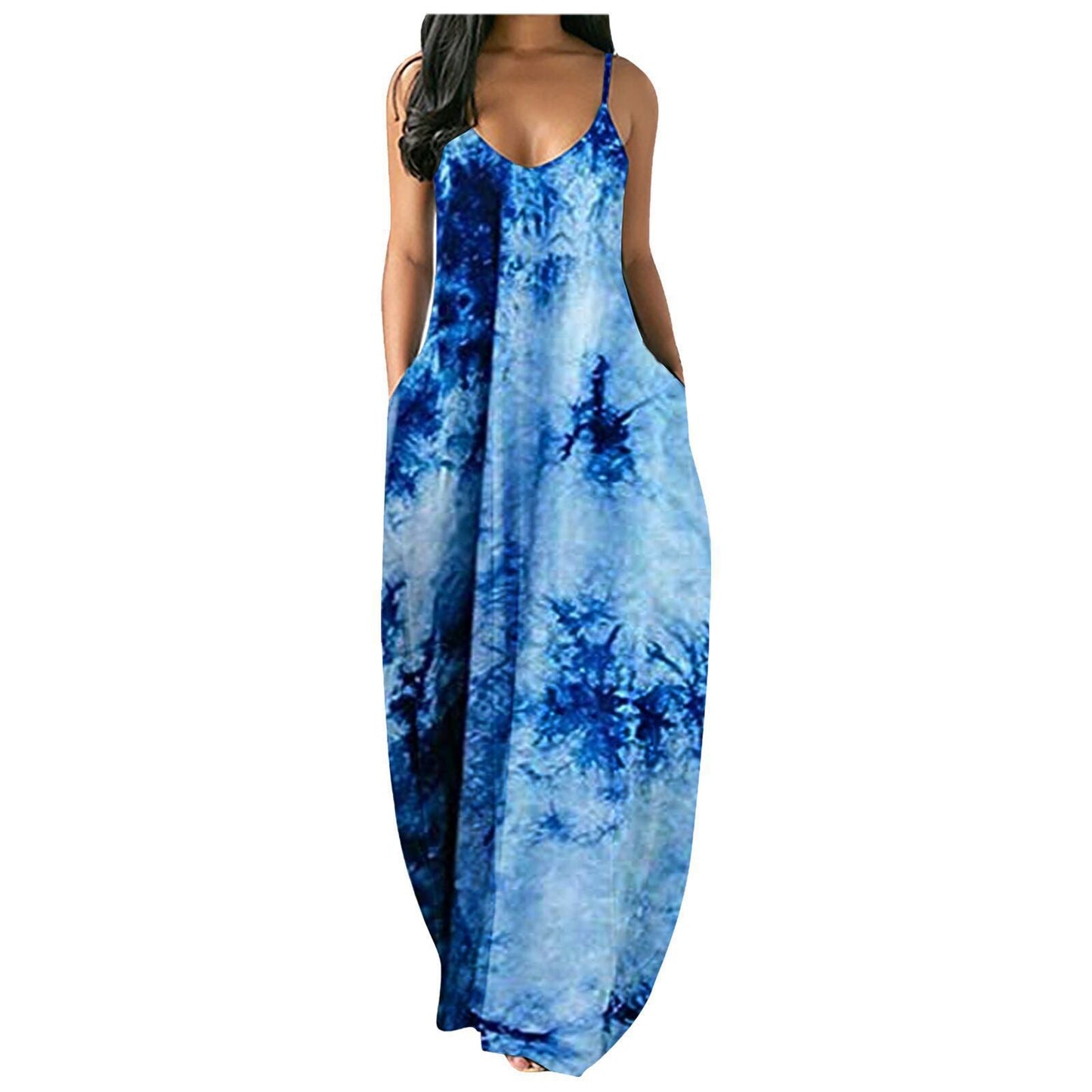 Ladies Bohemian Batik Maxi Dress with Pockets Ivyshape