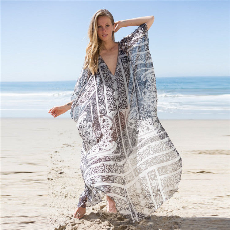 Women's beach bath towel with elegant pattern and wide cut Ivyshape