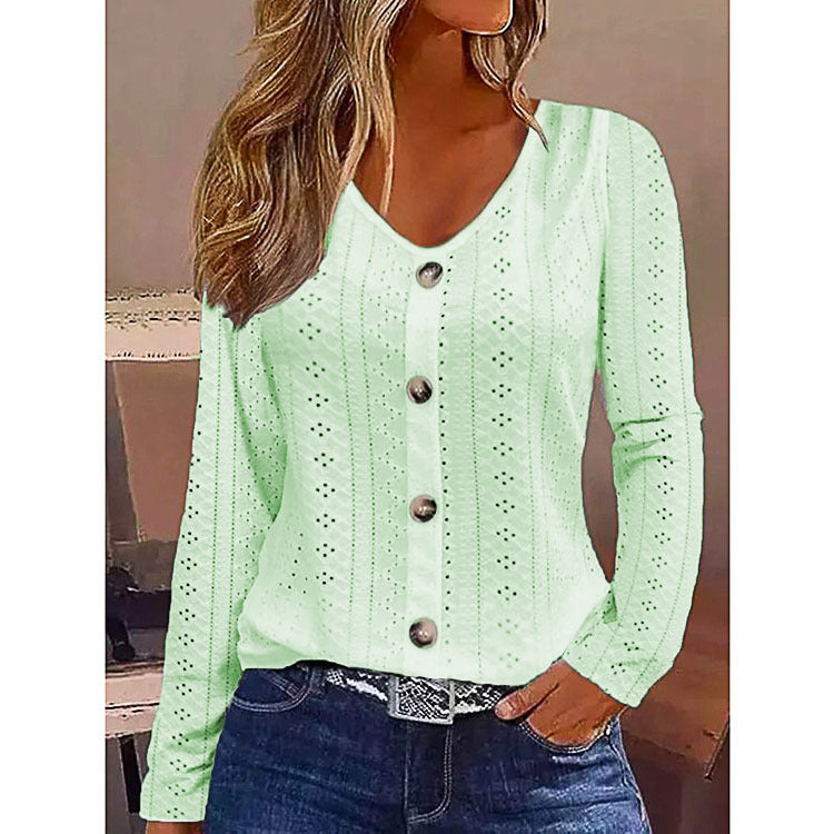 Women's elegant long-sleeve blouse with button details Ivyshape