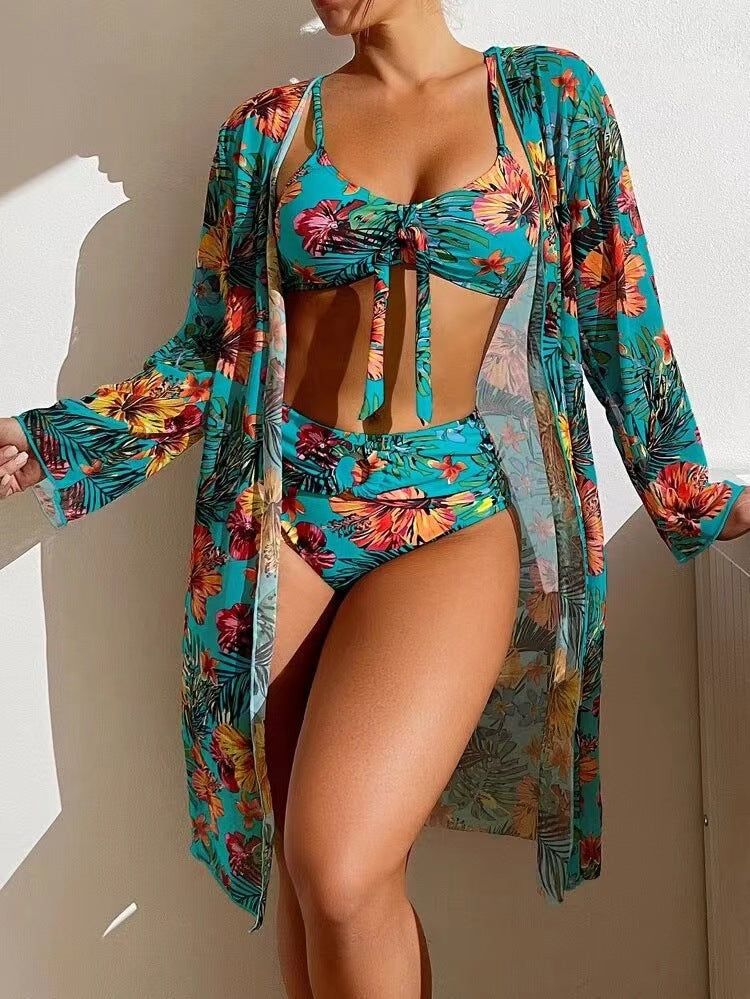Women's beach kimono with floral pattern and side slit Ivyshape