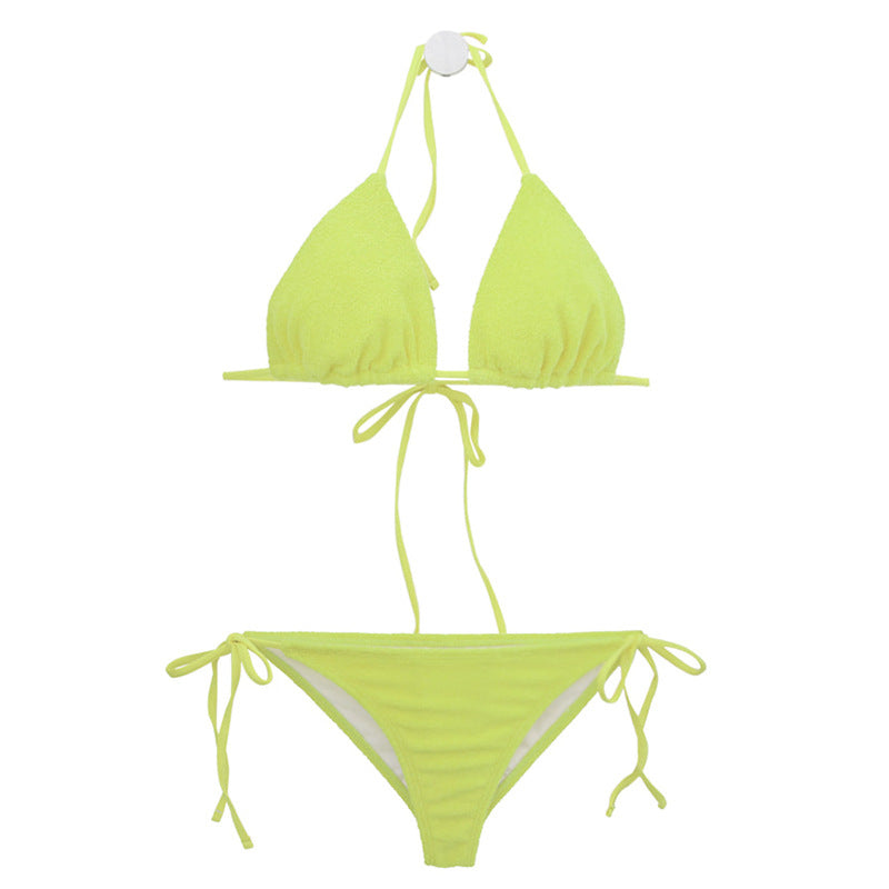 Ladies triangle bikini with elastic ruffle details and adjustable straps Ivyshape