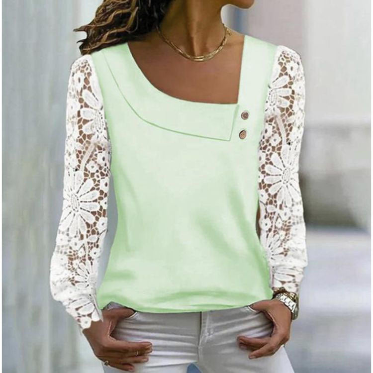 Women’s fashionable top with elegant lace details and button design Ivyshape