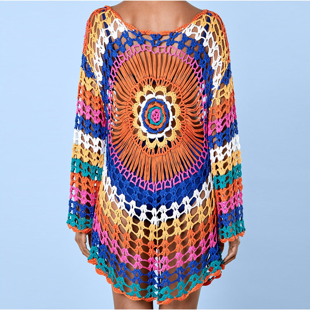 Women’s Crochet Beach Dress with Colorful Mandala Design Ivyshape