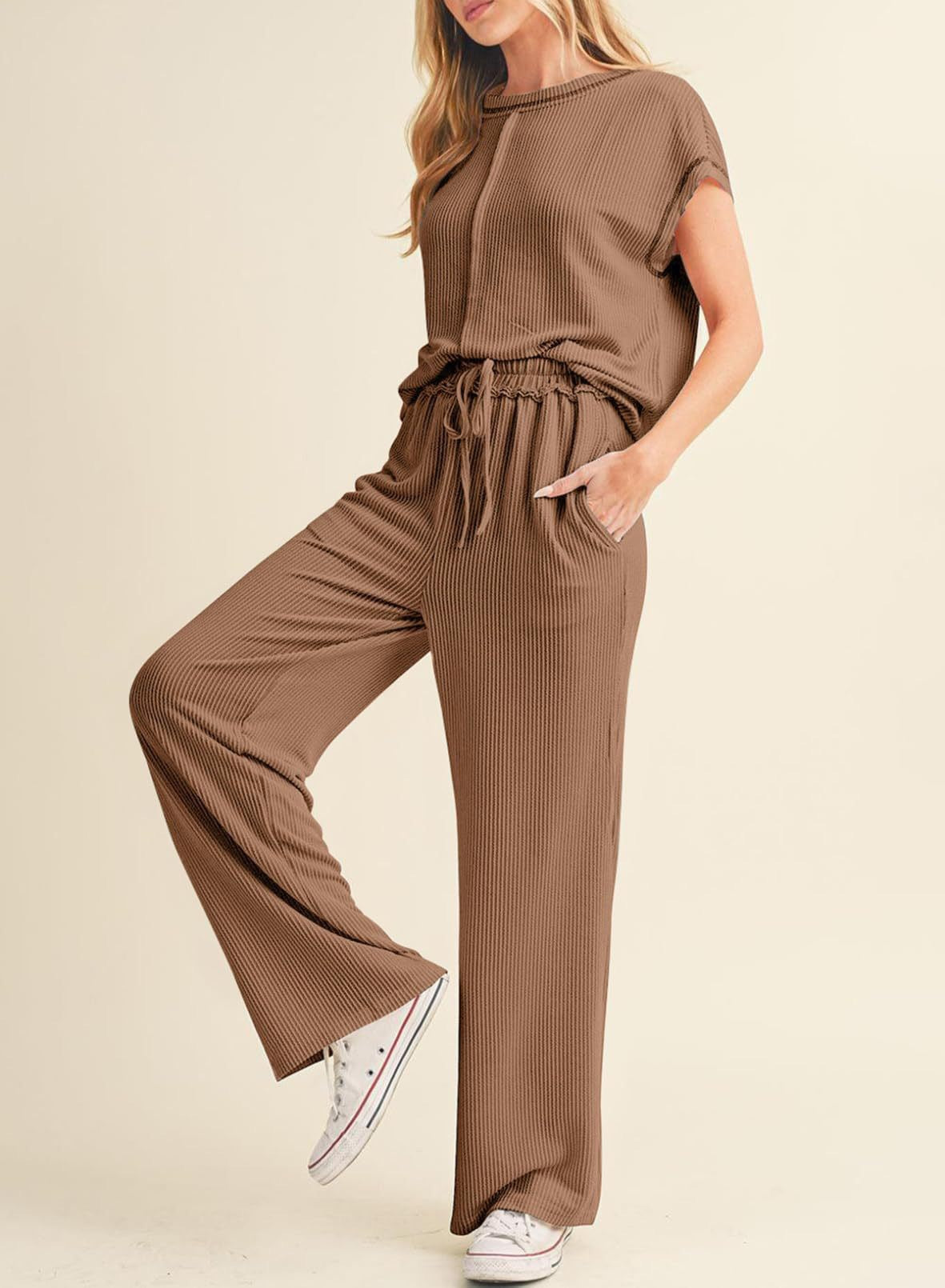 Ladies Relaxed Fit Rib Loungewear Set Ivyshape
