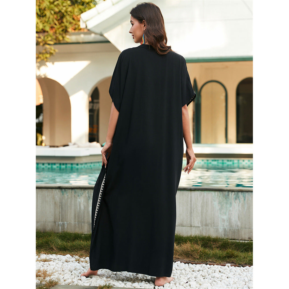 Ladies beach kaftan with elaborate embroidery and elegant accents Ivyshape