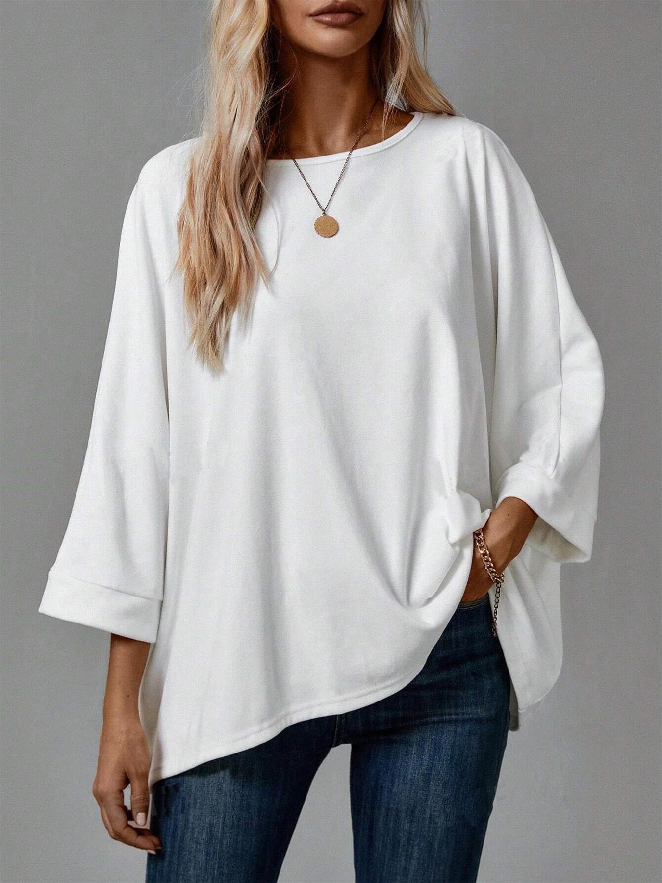 Ladies casual tunic with dropped shoulder and asymmetric hem Ivyshape