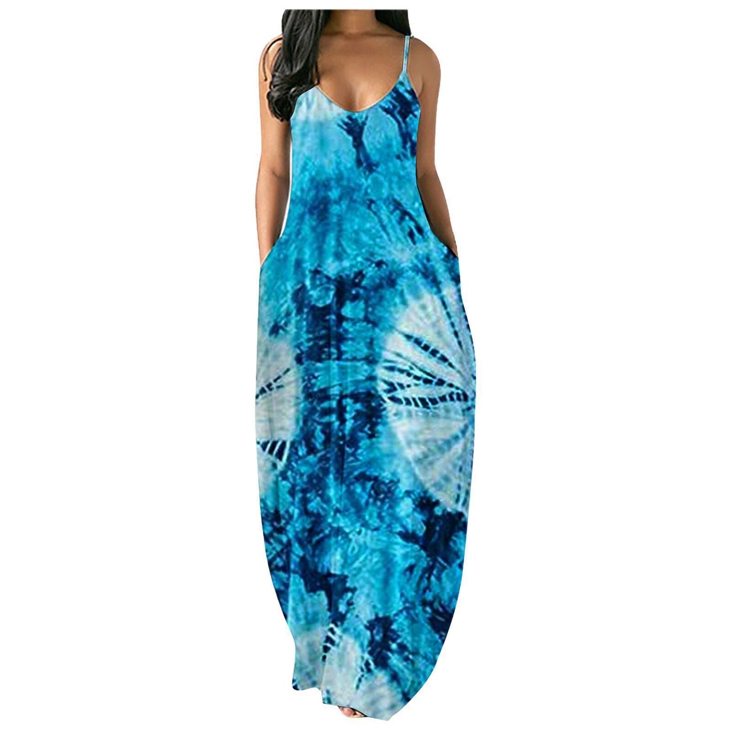 Ladies Bohemian Batik Maxi Dress with Pockets Ivyshape
