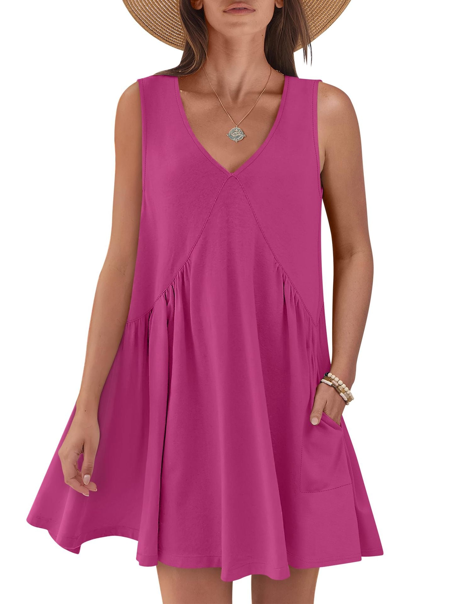 Ladies flared A-line summer dress with pockets Ivyshape