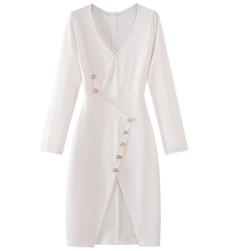 Women’s wrap dress with button details and modern V-neck Ivyshape