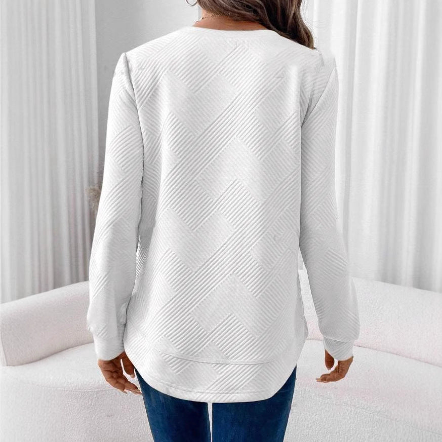 Women's casual sweatshirt with textured fabric and round neck Ivyshape