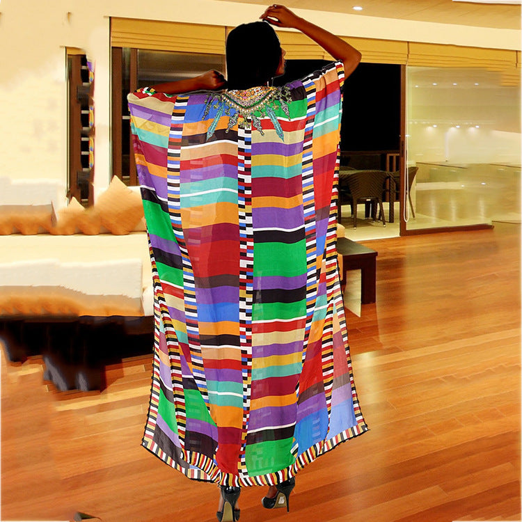Women's Kaftan with colorful pattern and detailed embroidery Ivyshape