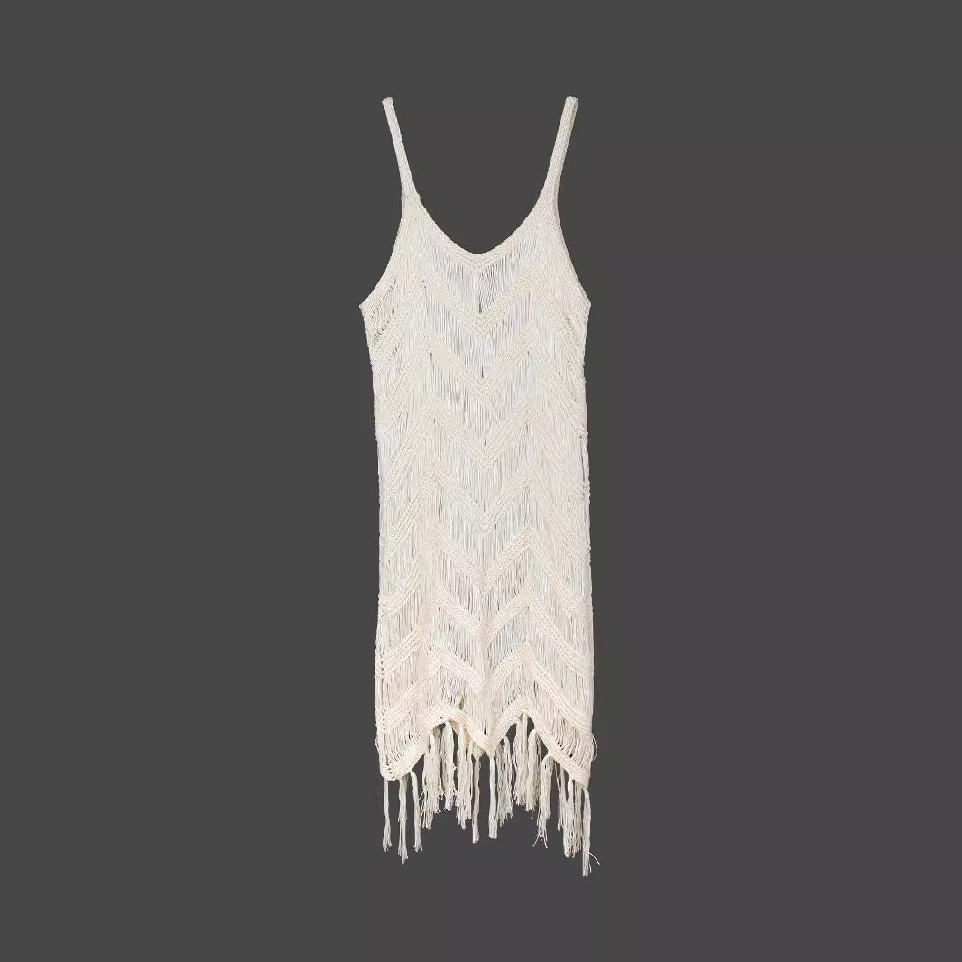 Women’s Crochet Beach Dress with Fringes and Stylish Pattern Ivyshape