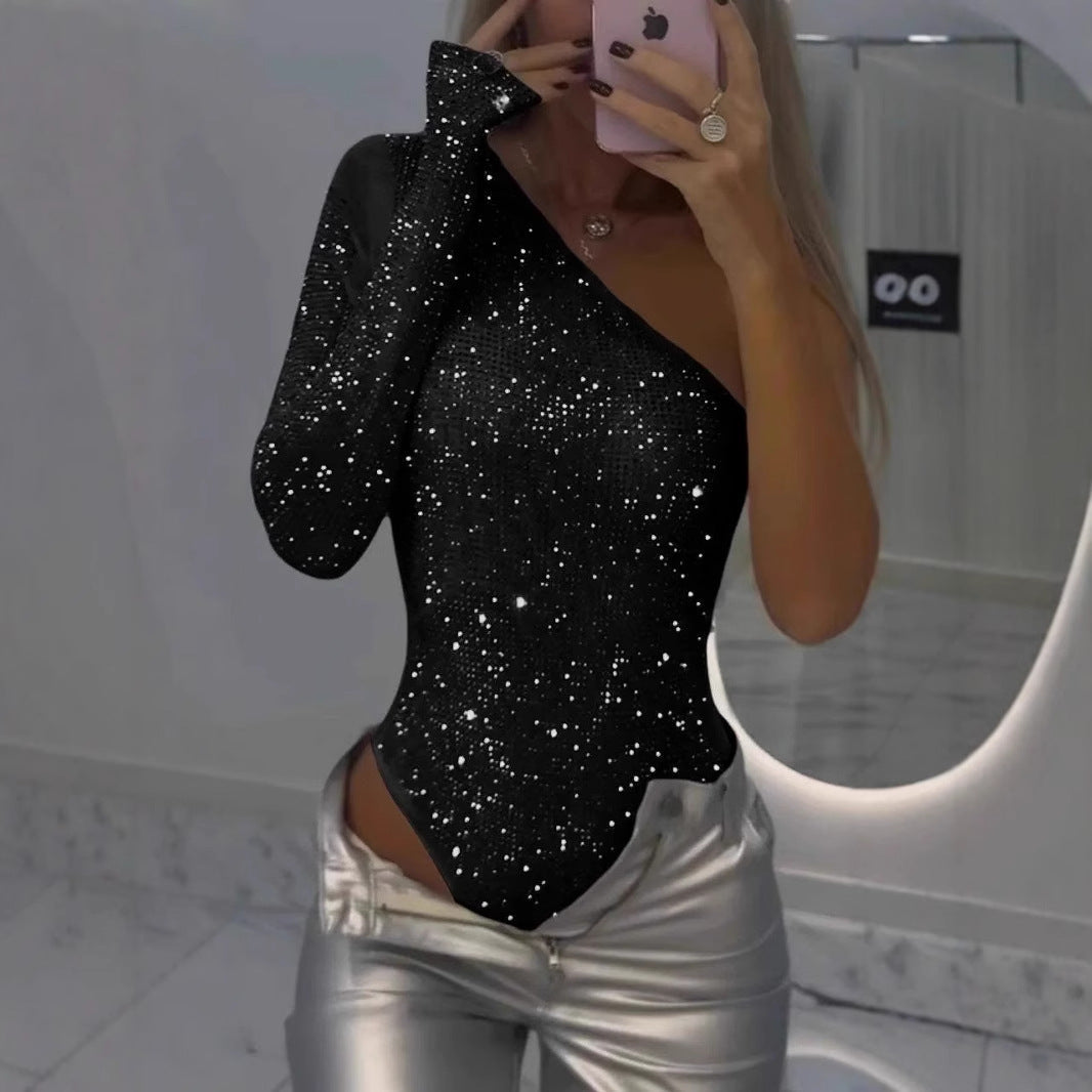 Women's One-Shoulder Glittering Bodysuit Ivyshape