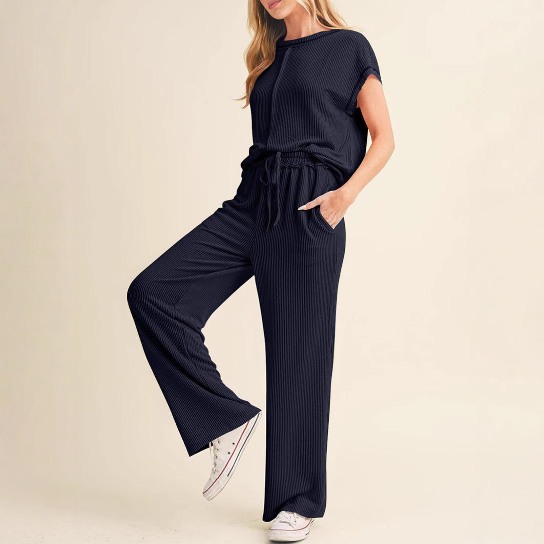 Ladies Relaxed Fit Rib Loungewear Set Ivyshape