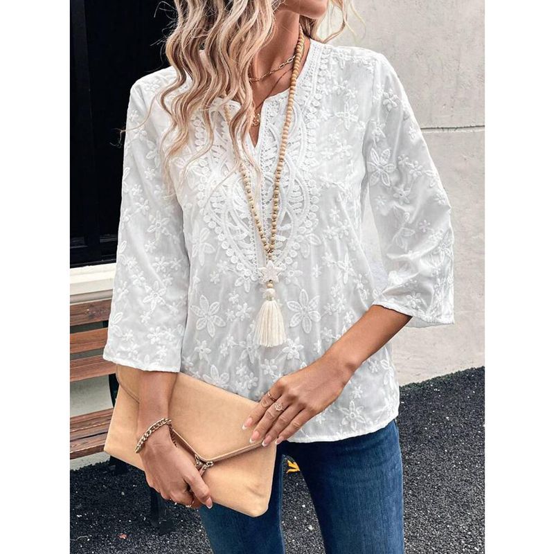 Ladies elegant blouse with lace trim Ivyshape