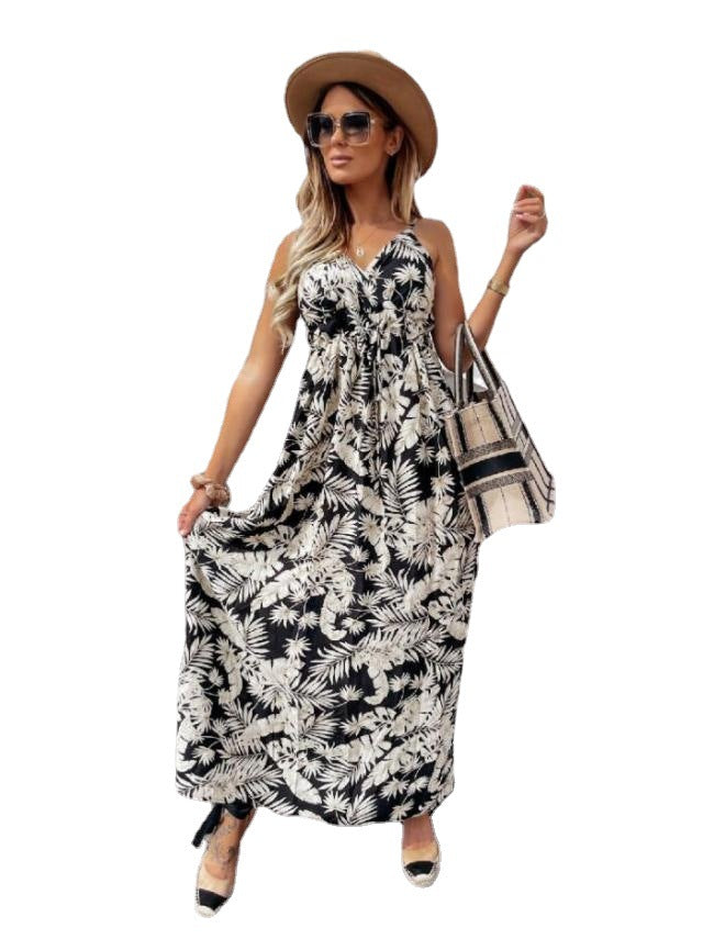 Ladies Maxi Dress with sophisticated floral pattern and elastic top Ivyshape