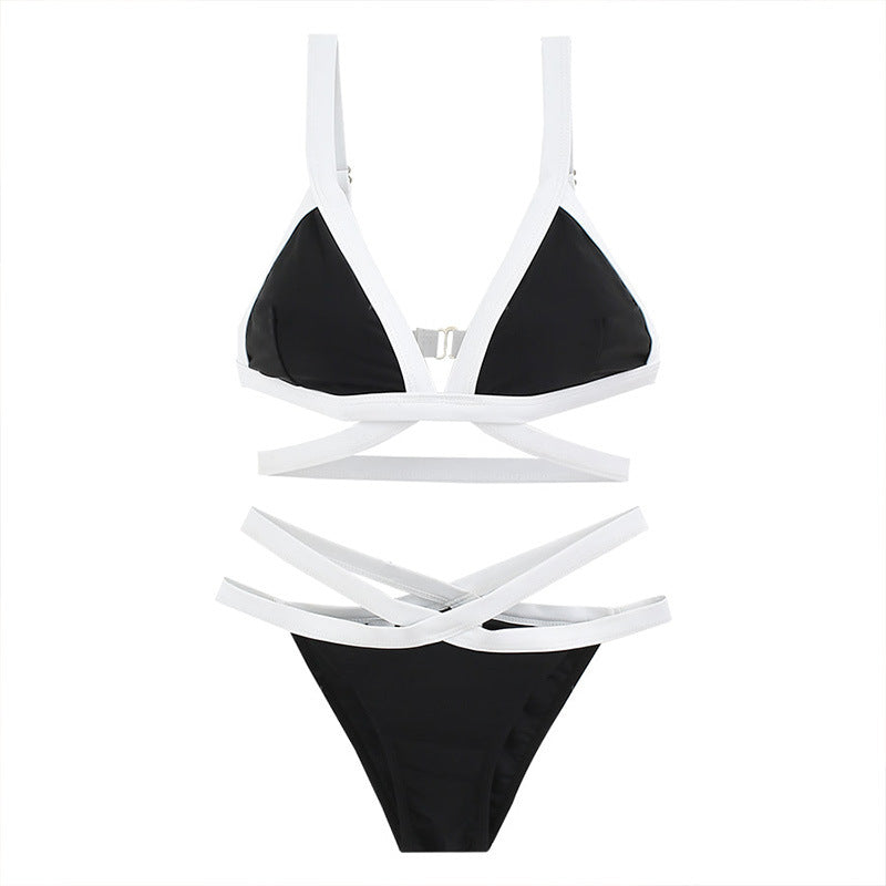 Women's triangle bikini with fashionable band design and deep V-neck Ivyshape