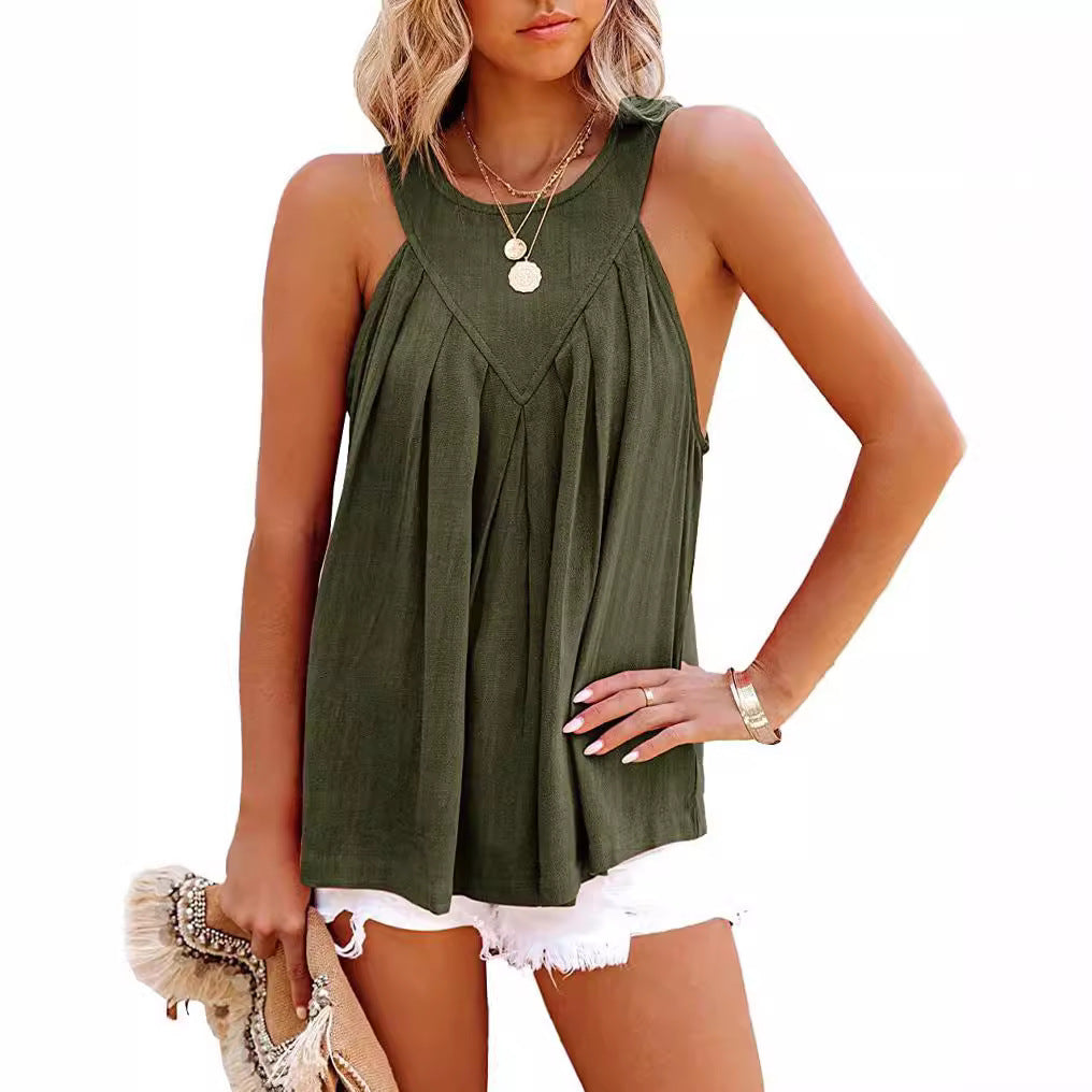 Women Pleated Halter Neck Blouse Ivyshape