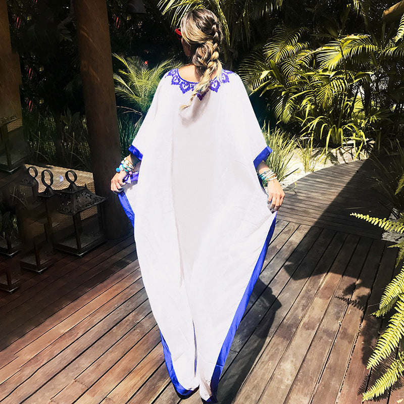 Women's beach robe with intricate embroidery pattern and airy silhouette Ivyshape
