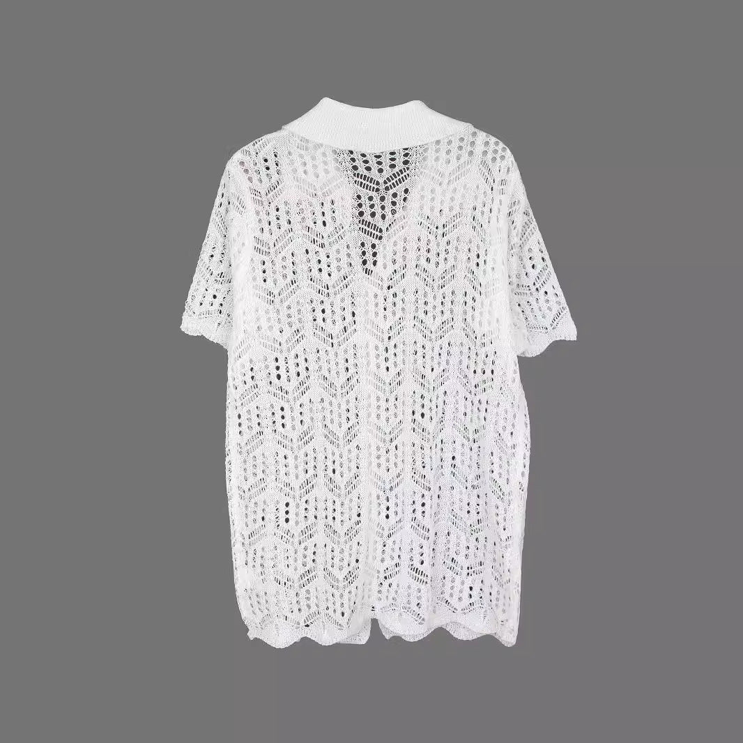 Women's crocheted beach cover-up jacket with a loose fit and trendy design Ivyshape
