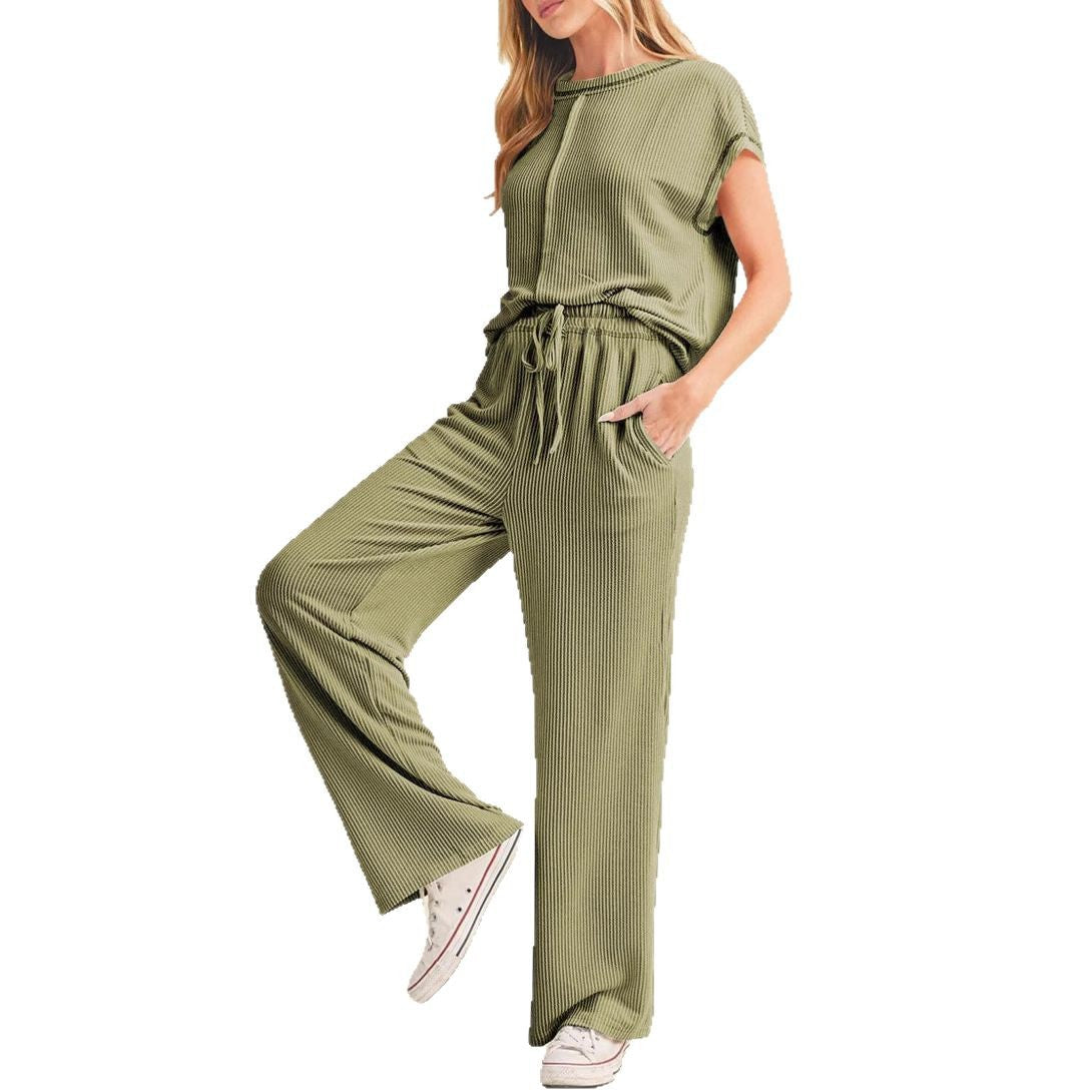 Ladies Relaxed Fit Rib Loungewear Set Ivyshape