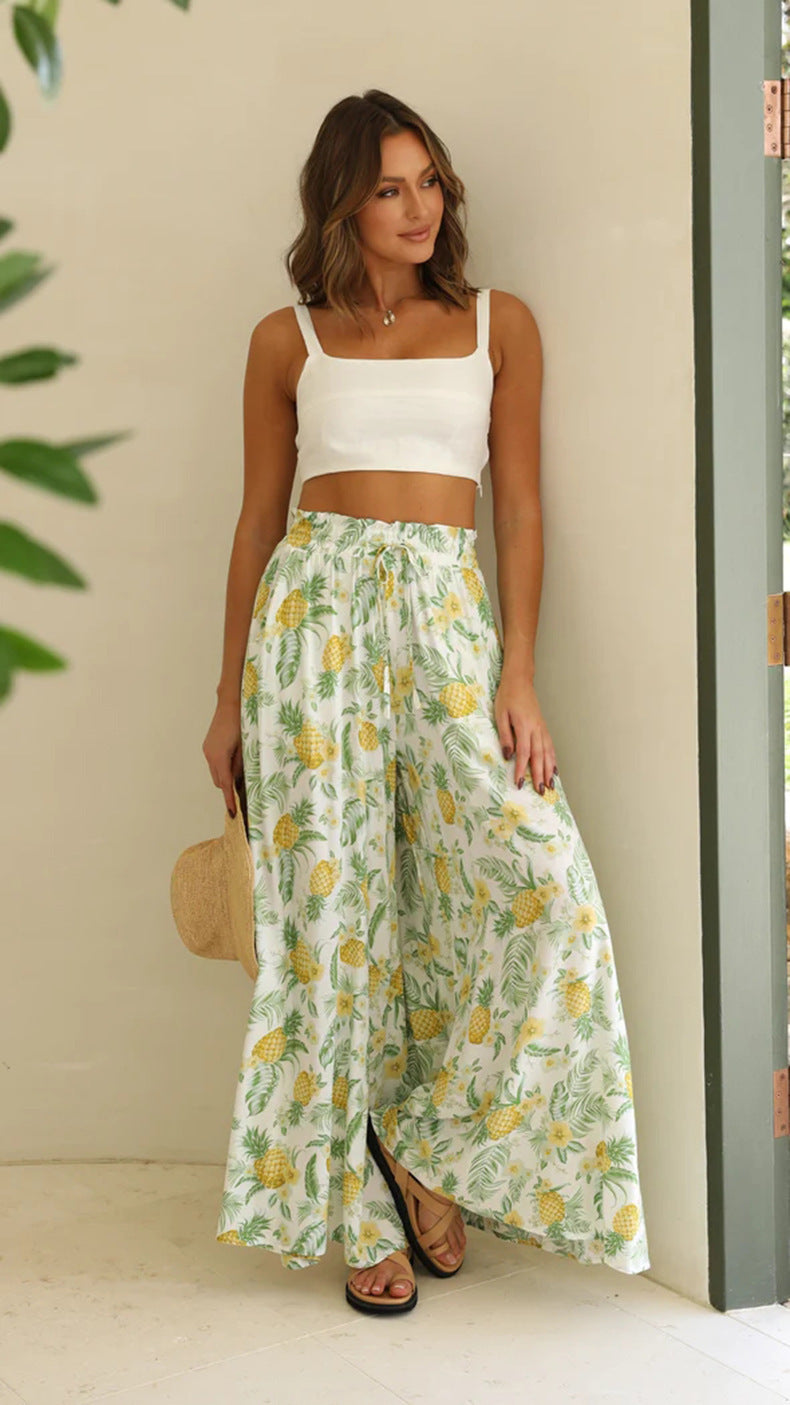 Women Floral Pattern Maxi Pants Ivyshape
