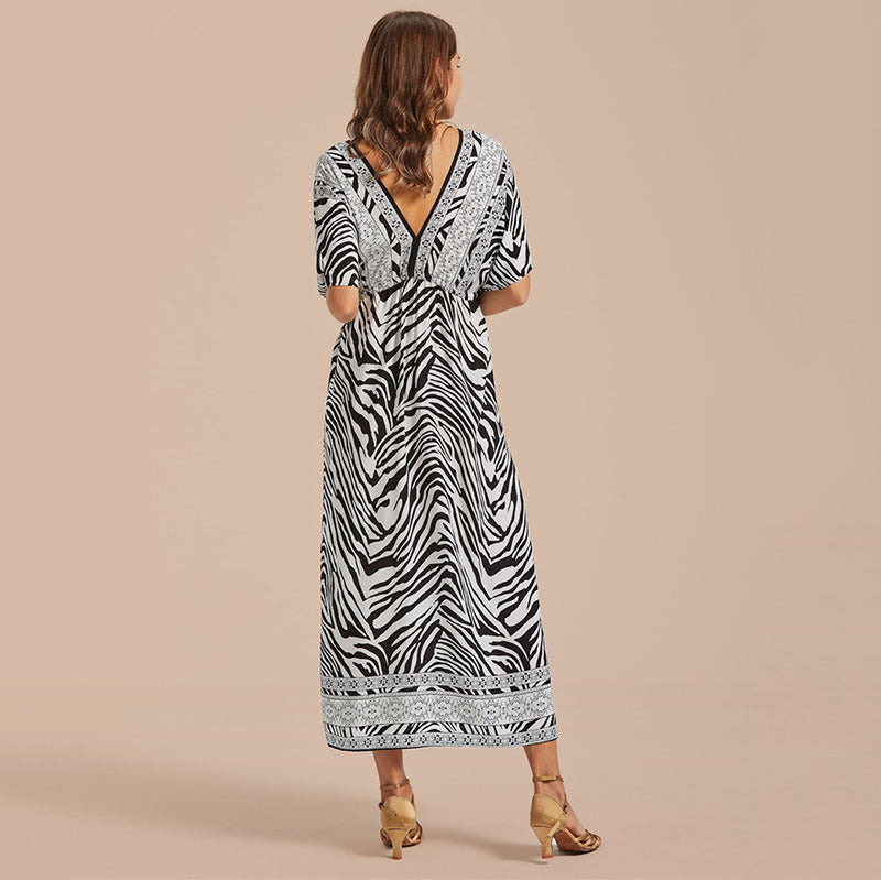 Women’s Maxi Dress with V-Neck and Flared Sleeves Ivyshape