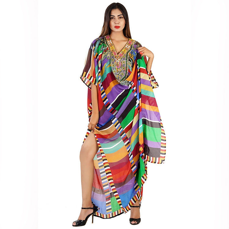 Women's Kaftan with colorful pattern and detailed embroidery Ivyshape