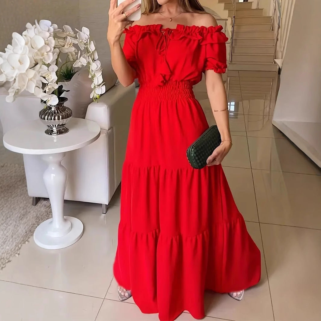 Women's maxi dress with ruffle details and off-shoulder design Ivyshape