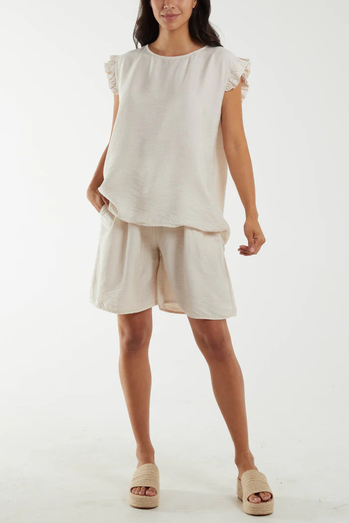 Women's Relaxed Fit Ruffle Sleeve Two-Piece Set Ivyshape