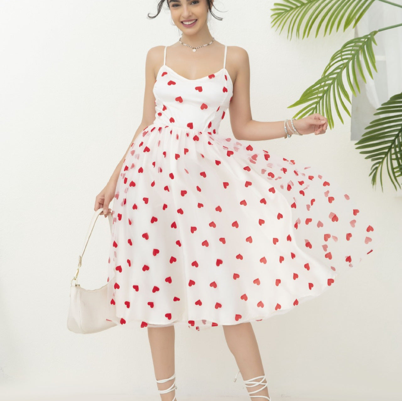 Women Heart Pattern A-Line Midi Dress Ivyshape