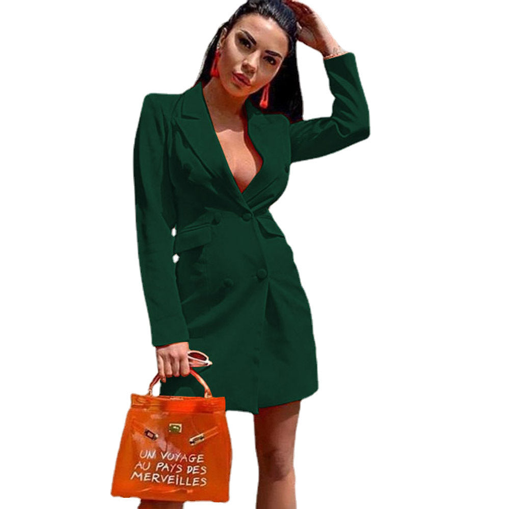 Women Tailored Double-Breasted Blazer Dress Ivyshape