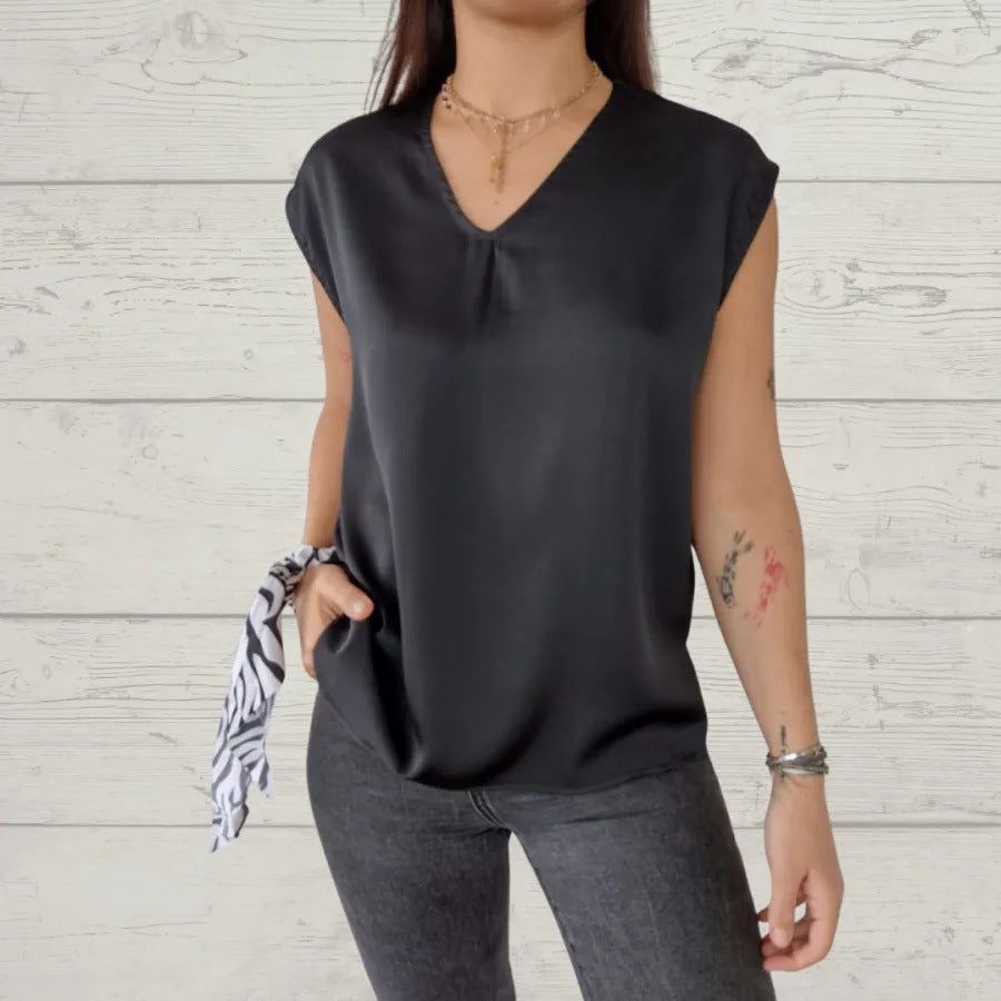 Women Satin V-Neck Relaxed Top Ivyshape