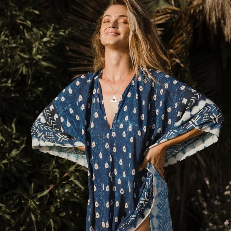 Ladies maxi beach dress with unique pattern and wide cut Ivyshape