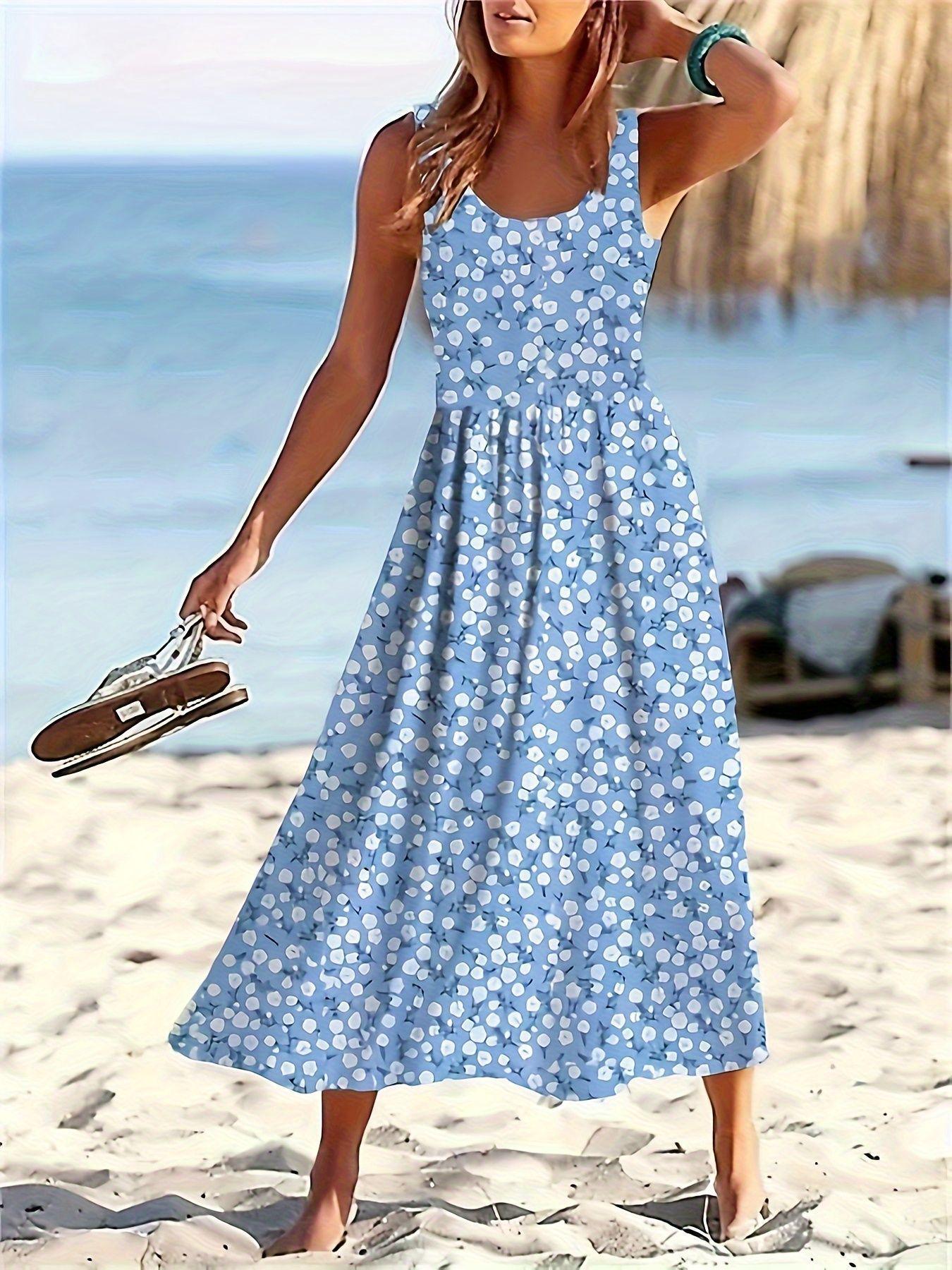 Women Sleeveless Flowing Maxi Dress with Floral Design Ivyshape