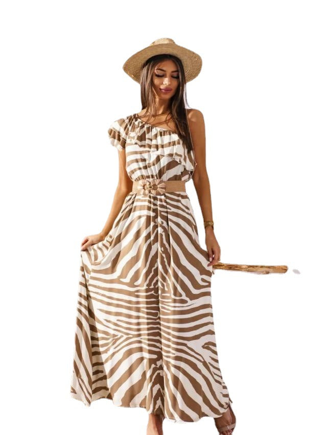 Women's maxi dress with off-shoulder design and playful ruffle details Ivyshape