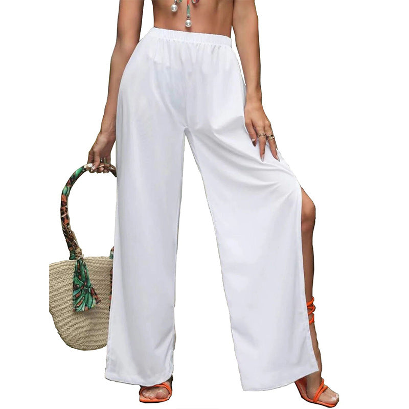Women's airy beach pants with side slits and elastic waistband Ivyshape