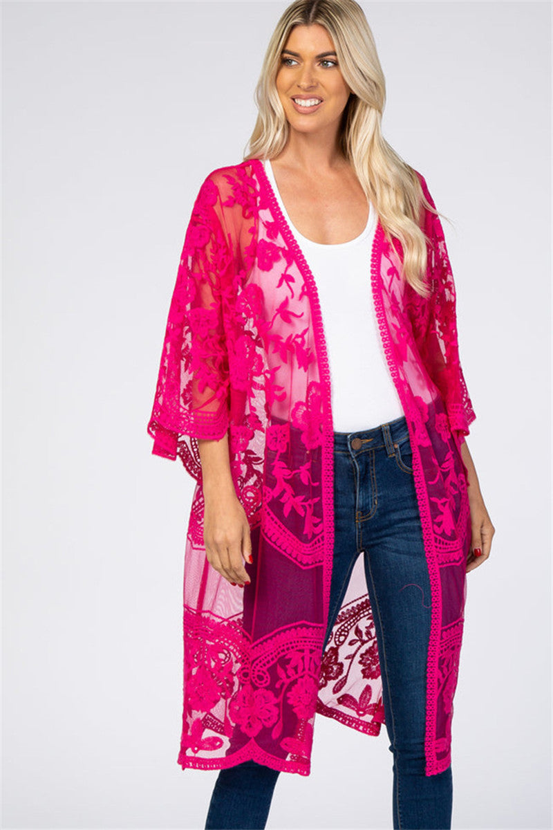 Ladies Elegant Crochet Kimono with Floral Details Ivyshape