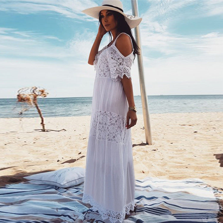 Women's Maxi Dress with Romantic Crochet and Lace Accents Ivyshape