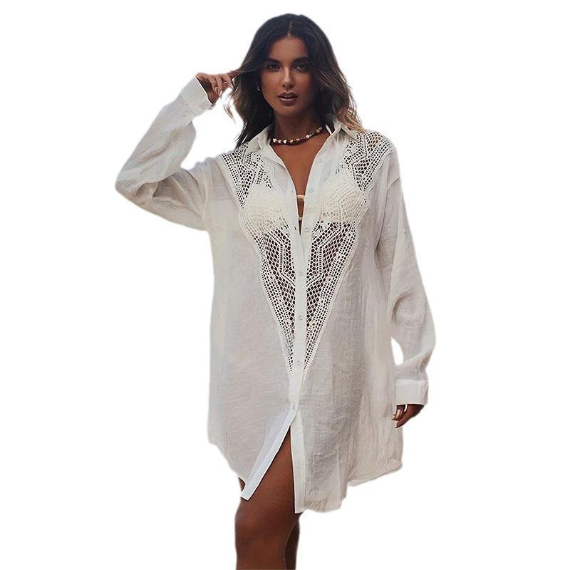 Women's beach shirt with elegant crochet accents and casual cut Ivyshape