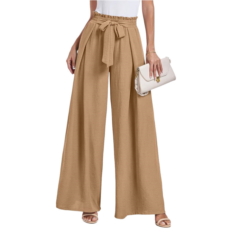 Ladies Wide High Waist Pants with Tie Belt and Elegant Style Ivyshape