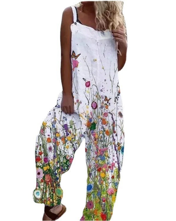 Women Artistic Floral Pattern Overall Ivyshape
